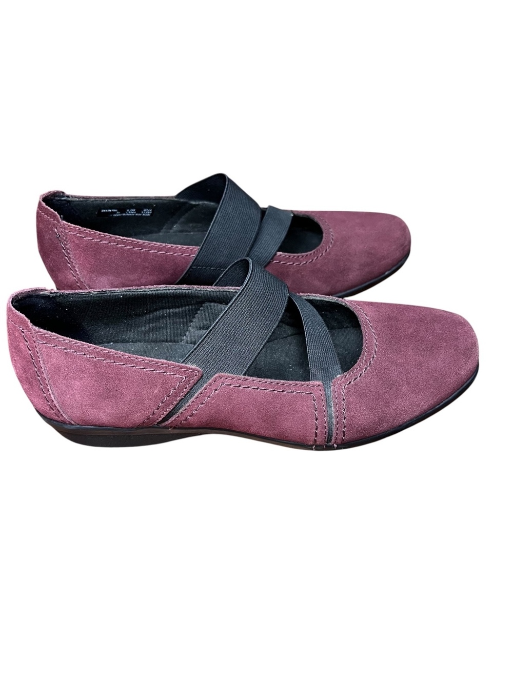 Clark’s Haydn Juniper Suede Mary Jane Flats 8.5M Elastic Slip On Burgundy Purple